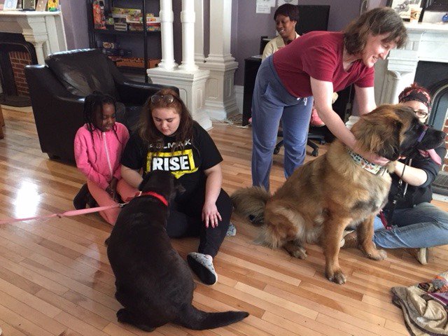 adsumforwomen's tweet photo. Therapy for all! Such a great time at the shelter with the dogs and folks from @k9padhfx #love #acceptance https://t.co/usJgpQfLqt