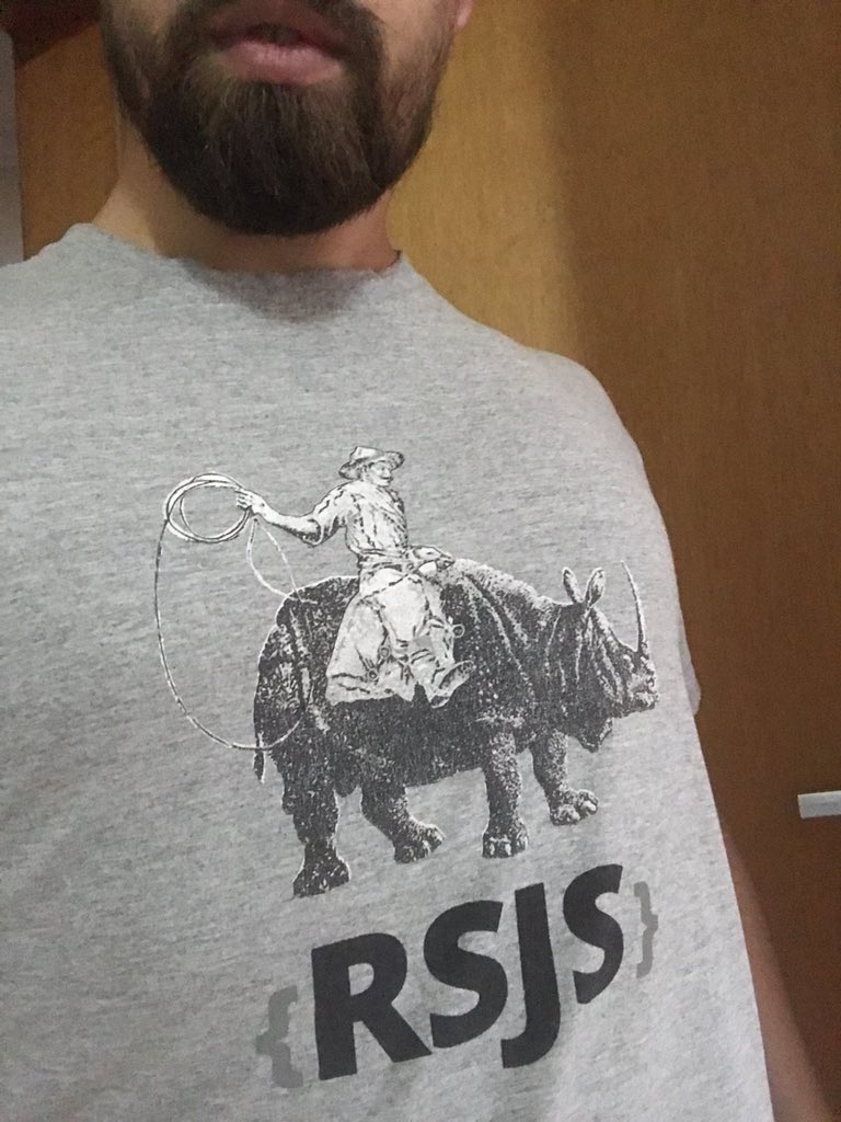 devthiago's tweet photo. The most iconic shirt of conference that I have. What’s yours? #Javascript #rsjs https://t.co/qMXSwYIV1A