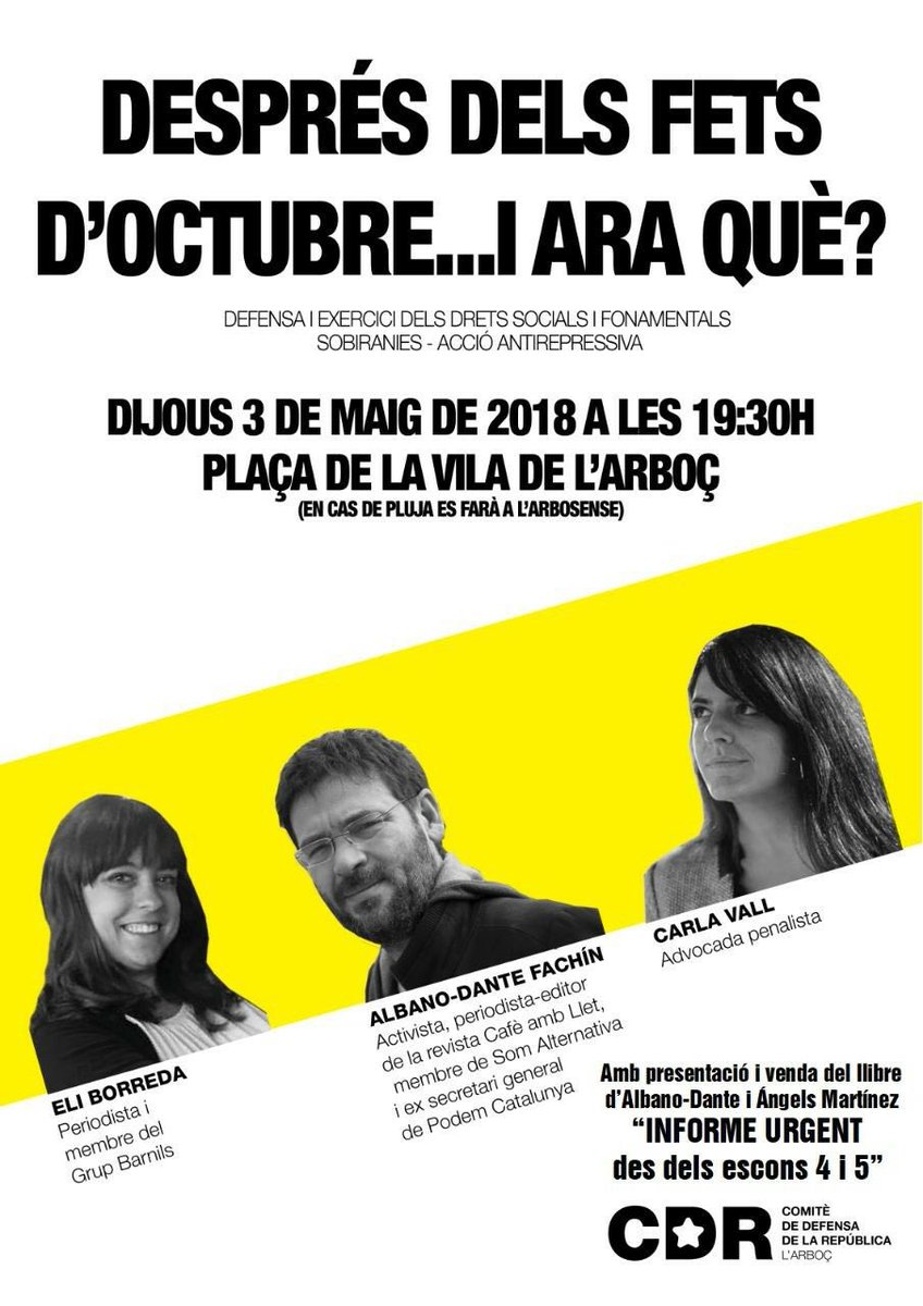 1octBP's tweet photo. Aquesta tarda us esperem a la plaça de la Vila de l’Arboç. Tranquils, la GC anirà a l’Arbog. #DemocràciaBP https://t.co/LMHw7kVysg