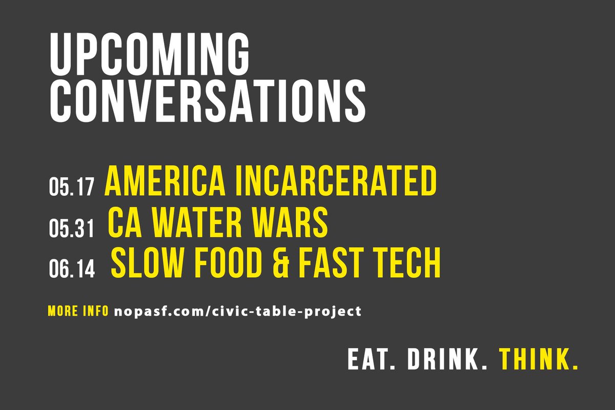 Important conversations over good food with smart people. 
Spring Civic Table Project Series is now live!
Be at the Table. 
TICKETS --> bit.ly/2jozOiA 
<a href="/nopalitosf/">Nopalito Restaurant</a> @InsightGarden <a href="/SFBaykeeper/">San Francisco Baykeeper 🌊</a> @CUESA