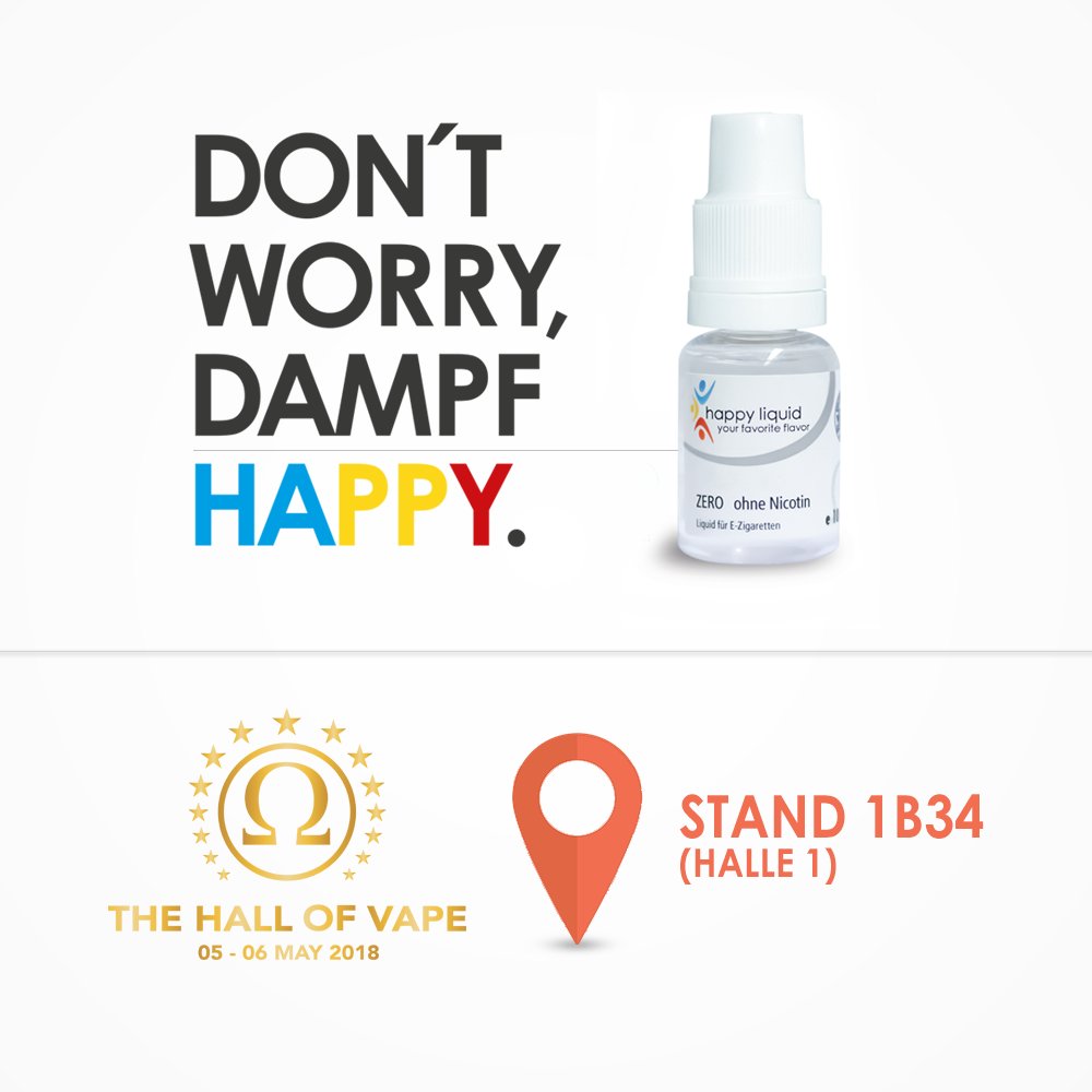 happyliquid's tweet photo. Bald ist es wieder soweit! Stand 1B34 in Halle 1 ist dieses Wochenende auf der #HallOfVape der place to be! ;-) #Dampfermesse #HallOfVape2018 https://t.co/bgdLA3l21u