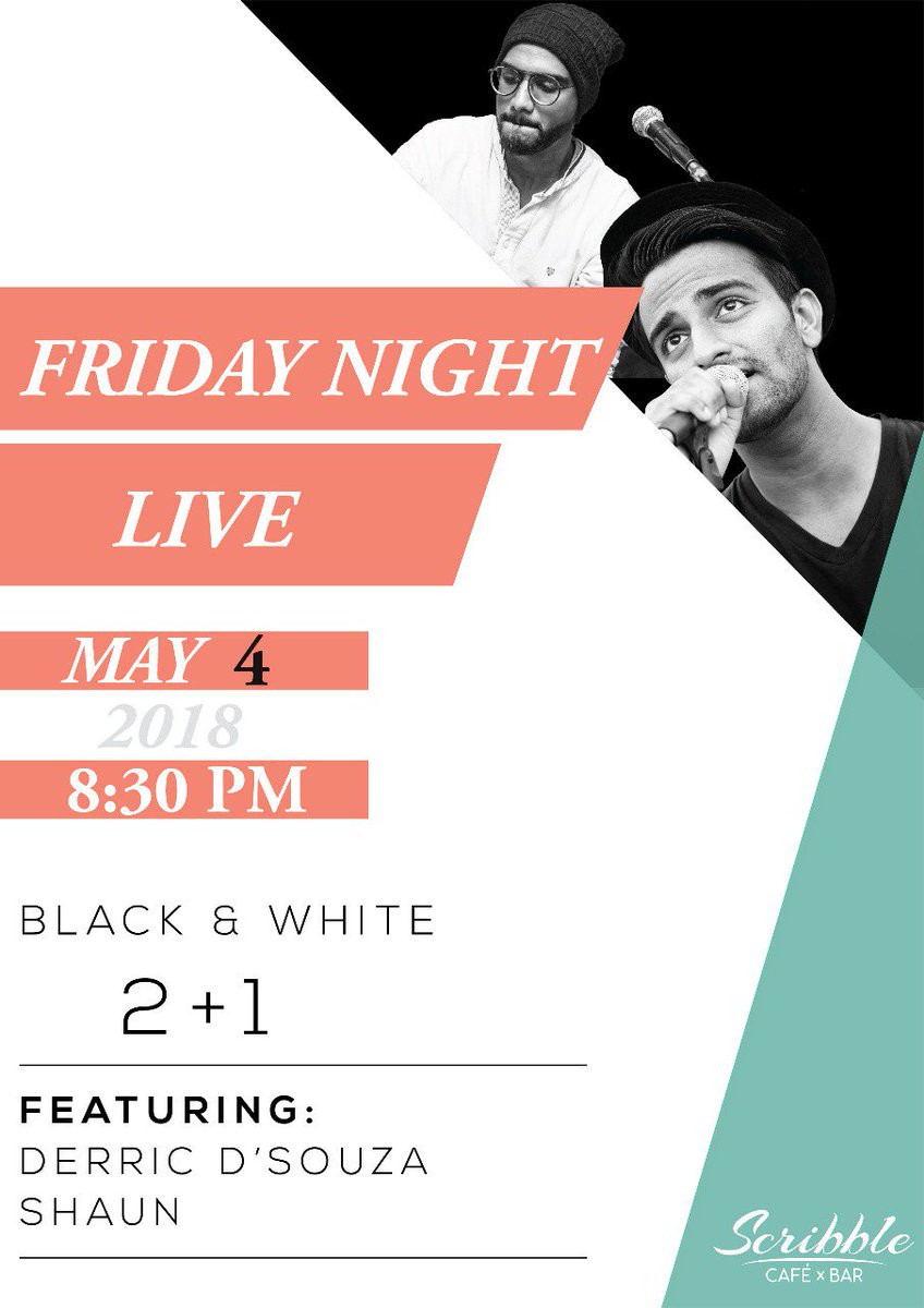 scribblecafebar's tweet photo. Kick start the weekend with some live music as the famous Vocalist and Cajon artists are back at Scribble
Drop by your favourite neighbourhood cafe bar this Friday at 8:30PM to watch Derric Dโsouza and Shaun perform live.
Call 020 4000 6200
#scribblecafebar #music #live #pune https://t.co/icwIu8wudf