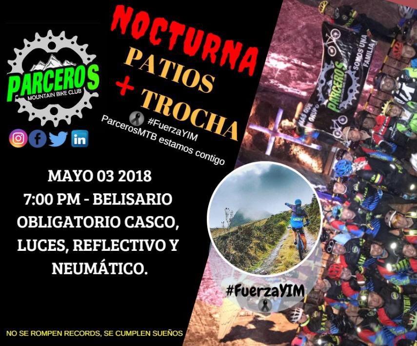 parcerosmtb's tweet photo. ¡Jueves es sinónimo de #NocturnaParcerosMTB 🚵🏽♀️🚵🏽♂️🏔! ¡Todos juntos a #AltoDePatios y algo más! #Casco #Reflectivos #Luces y #Despinche en #Belisario #RutaSegura #FuerzaYim https://t.co/GG7OeOta8Z