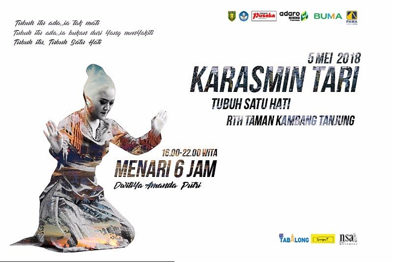 Pertama kalinya di Tabalong. Penari tunggal 6 jam tanpa henti. Hanya di Karasmin Tari dalam Rangka Hari Tari Dunia 2018 di RTH Kambang Tanjung. #karasminpusaka #karasmintari #tubuhsatuhati #ayoketabalong #tabalongpunya #tabalong