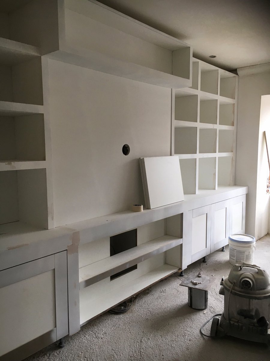 Bespoke wall to wall shelving taking shape #interiordesign #workinprogress  #bespokecabinetry