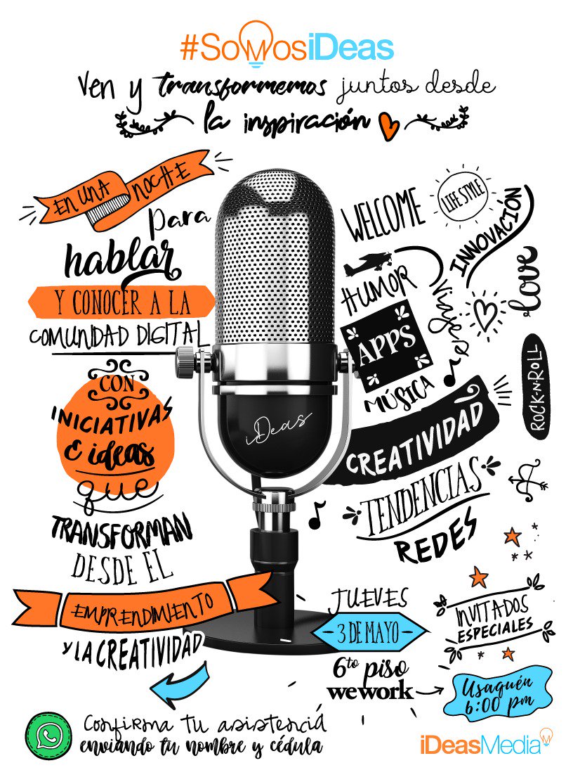 gabriel_ideas's tweet photo. Hoy 6pm te invitamos a nuestro evento #SomosIdeas en #wework Usaquén. Todos tenemos ideas que transforman al mundo 🌎 ¡Te esperamos! ☝🏼 https://t.co/e36OdUX4mQ