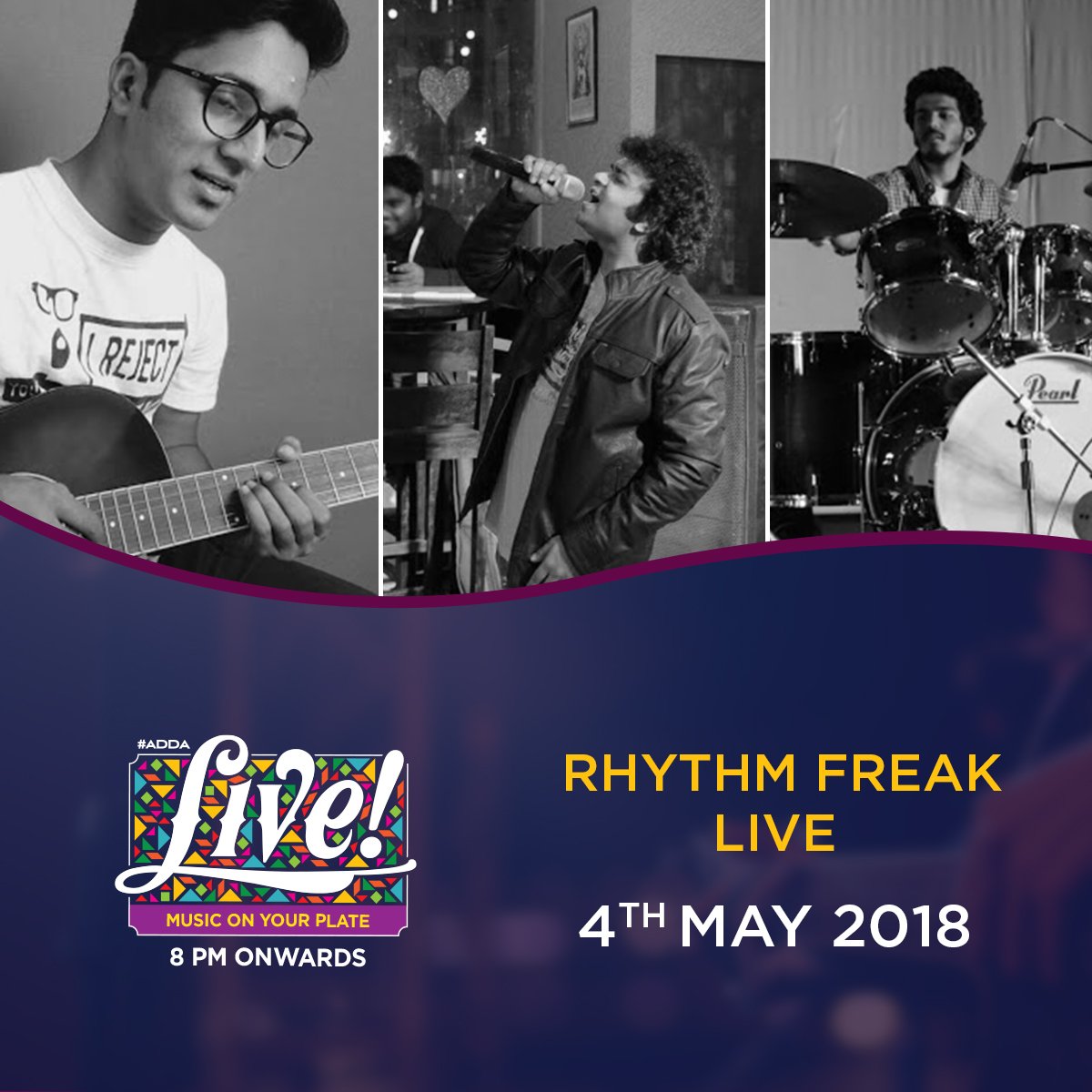 chaloadda's tweet photo. Rhythm Freak is playing #live at #Adda #PimpleSaudagar on 4th May, 2018!
#Chaloadda #fun #food #drinks #friends #livemusic #event #friday #weekend #pune #punenightlife https://t.co/WjG8xVhmO2