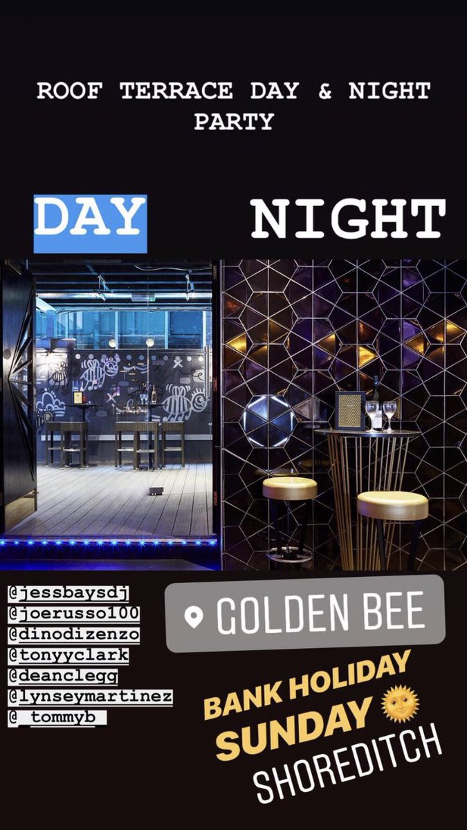 Happening This Sunday ALL VIP Tables SOLD OUT: Terrace Opens 6PM £10 Entry @GoldenBeeEC1 <a href="/AbsReverb/">Absolutely Reverb</a> <a href="/MagicFingersMT/">Martin Tubi</a> <a href="/joerusso100/">Joe Russo</a> 🐝🐝🐝
