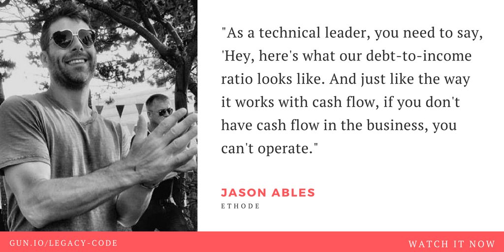 gundotio's tweet photo. As a technical leader, you need to say, 'Hey, here's what our debt-to-income ratio looks like. And just like the way it works with cash flow, if you don't have cash flow in the business, you can't operate.' @JasonAAbles Talking #LegacyCode here >> https://t.co/YmIRNAZvaP https://t.co/z7LATcFpez