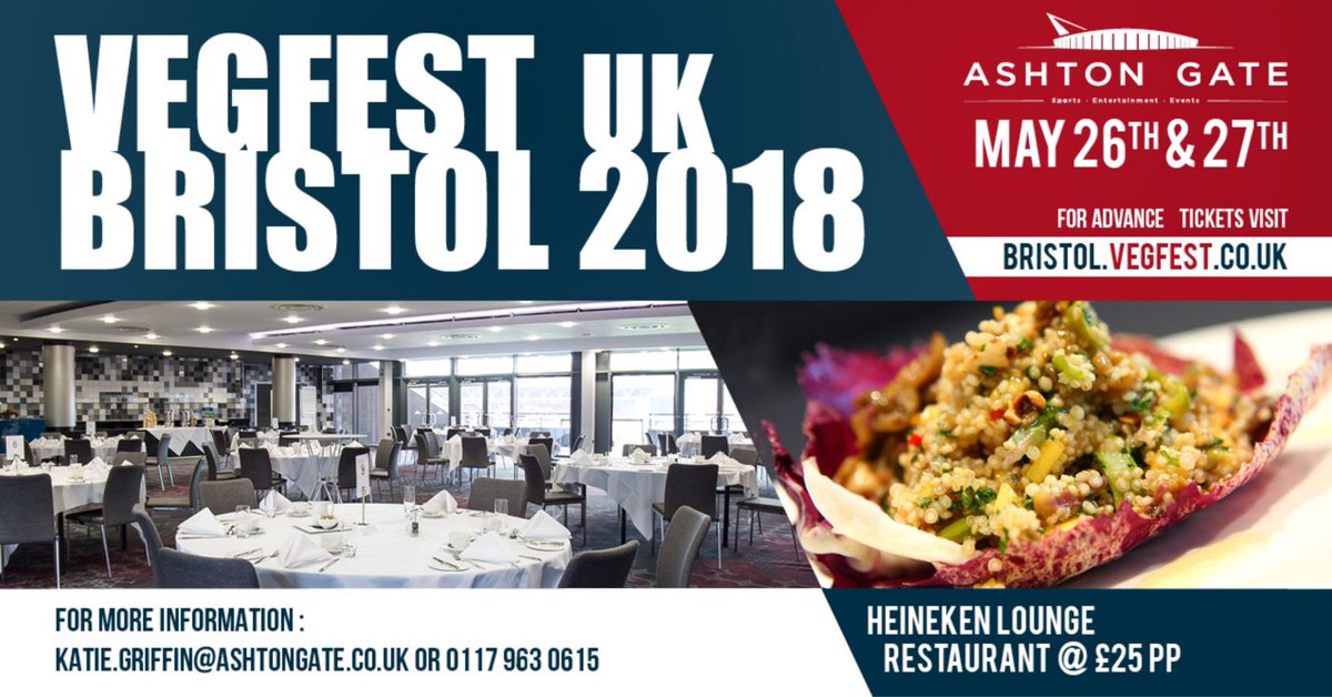VegfestExpress's tweet image. Mouthwatering 3-course #vegan lunch &amp;amp; dinner available in #HeinekenLounge restaurant at @ashtongatestad during @VegfestUK #Bristol on May 26-27 - for full menu and booking details please visit bristol.vegfest.co.uk/whats-on/resta…