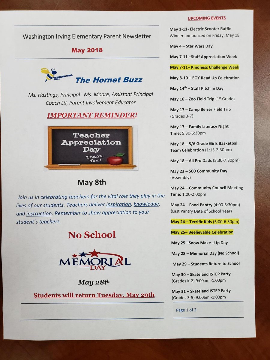 Take a look at what's going on at Washington Irving #14 in May!!