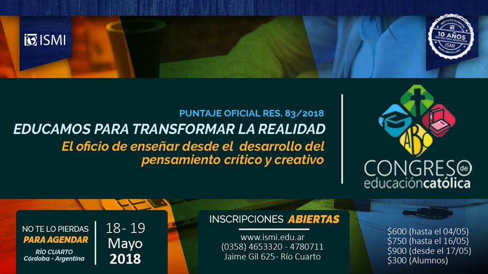 ISMIRIOCUARTO's tweet photo. 8º CONGRESO DE EDUCACIÓN CATÓLICA https://t.co/12ZG81rh9g