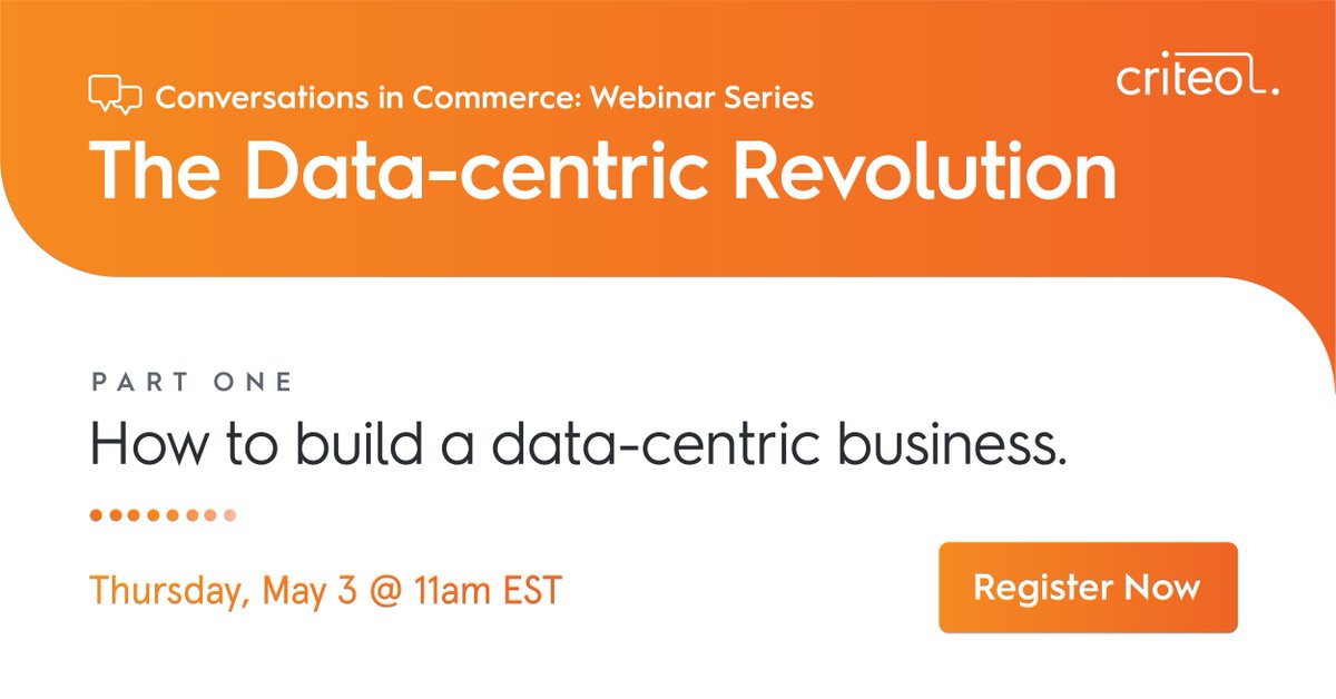 criteo's tweet photo. In one hour we’re kicking off our Data-Centric Revolution webinar series! Join Criteo Head of Research, Gilles Giudicelli, and @jcmargulies of @WinterberryGrp to learn the strategies you need to build a data-centric model. Register now: https://t.co/kAE1wsPJWj https://t.co/S5mFUt3nss