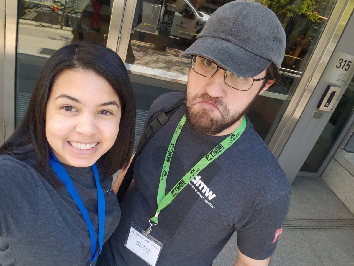 SarahAHolder's tweet photo. #Twinning at #PTW18!!
Rocking our @dmwdirect swag
#Phillytechweek18 #intro18 https://t.co/h0VfaGiQQj