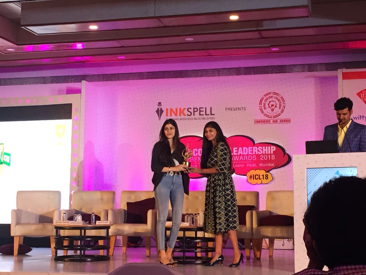 Girliyapa's tweet photo. We have won two awards today at the India Content Leadership Awards 2018! ๐
1. Best Content in Humour Category. #NoMoreDishStress directed by Aakanksha Dua.
2. Best Content in a video Marketing Campaign. #SitImproper #IAmUnstoppable
This one is to all of us and we โค๏ธ you all! https://t.co/lCU1QDO8Kg