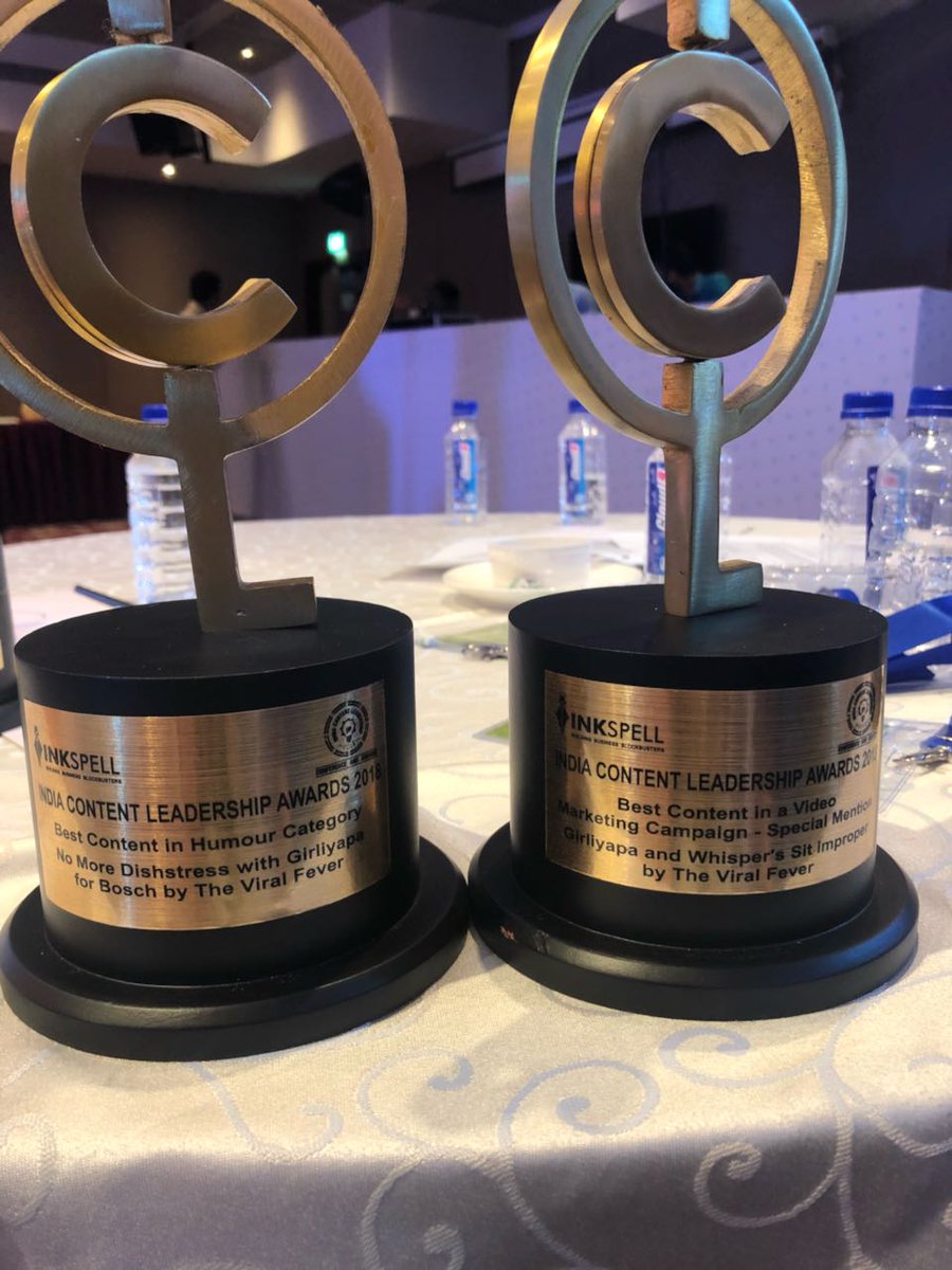 Girliyapa's tweet photo. We have won two awards today at the India Content Leadership Awards 2018! ๐
1. Best Content in Humour Category. #NoMoreDishStress directed by Aakanksha Dua.
2. Best Content in a video Marketing Campaign. #SitImproper #IAmUnstoppable
This one is to all of us and we โค๏ธ you all! https://t.co/T4igu2BCIK
