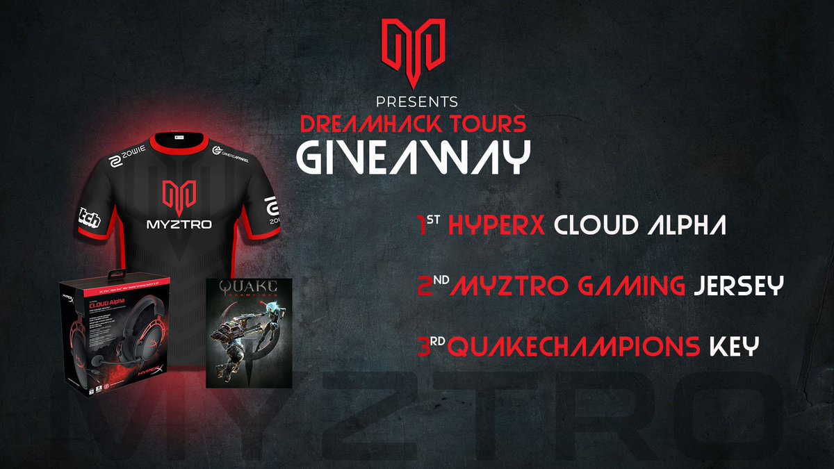 MyztroGaming's tweet image. Announcing the Myztro Gaming Dreamhack Tours Giveaway!

- Follow @myztrogaming
- RT
- Like
- Use our Gleam URL for extra entries bit.ly/2rjsIj9

Ends May the 25th 2018 Good luck.

#MyGiveAway #HyperXCloudAlpha #QuakeChampions