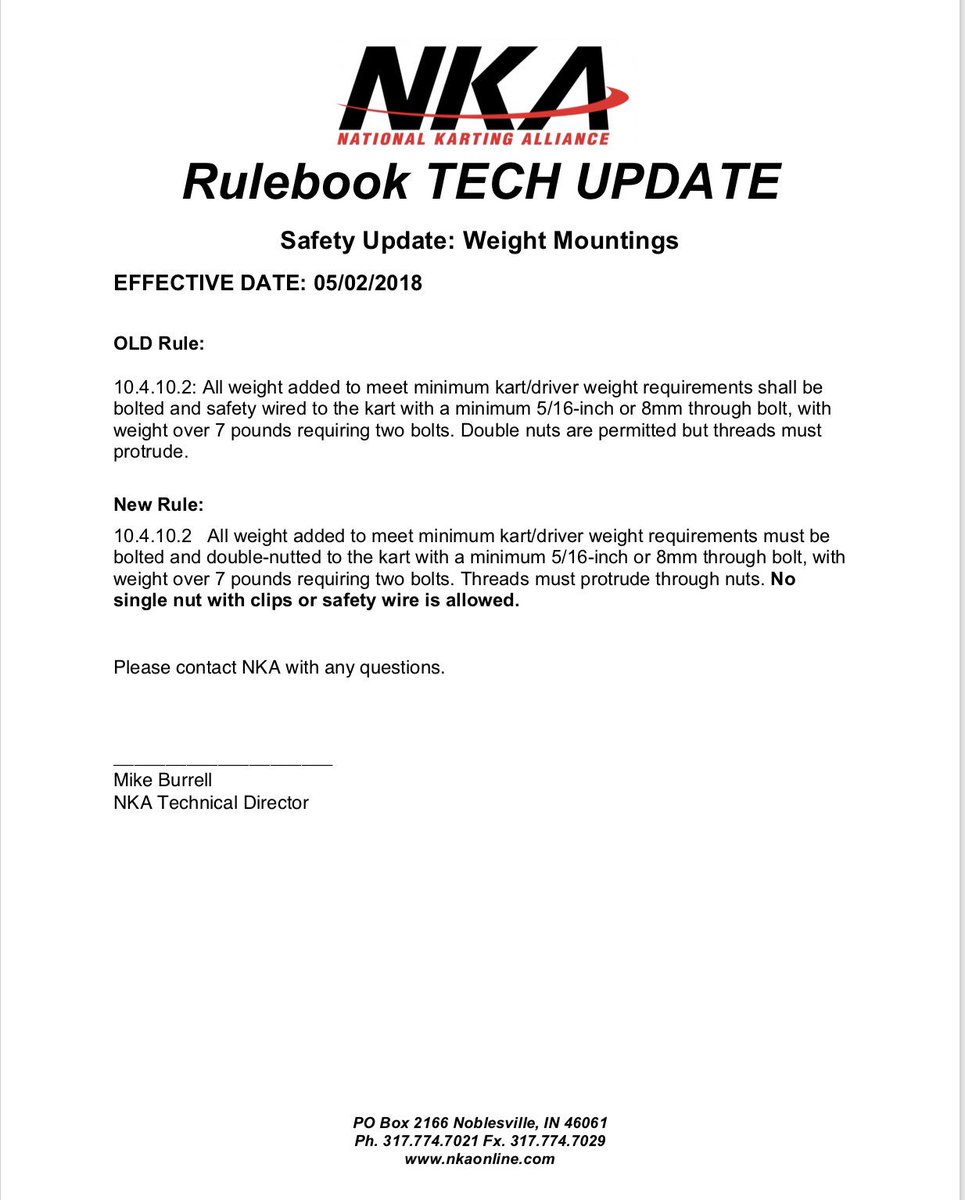 NKA_Karting's tweet image. Special Rulebook Tech Update....please share with your Karting friends and family members.

Remember - safety is our #1 priority! #nka #karting #rulesupdate #nkakarting
