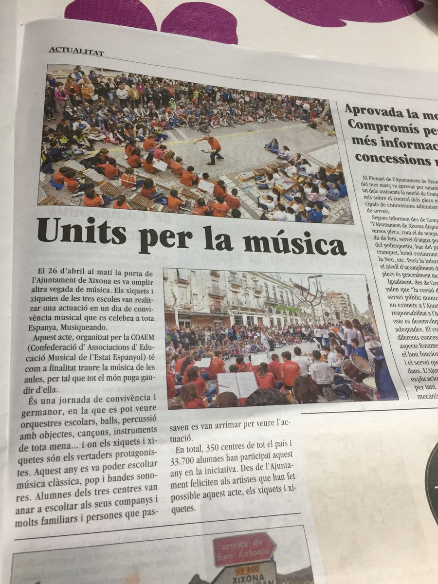 Musicaalesaules's tweet photo. Publicamos noticia de #Musiqueando2018 en el periódico de #Jijona #Xixona @coaemcoaem @musiqueando #yosoydemusica #nosimportalamusica https://t.co/6KS0lUpTSB