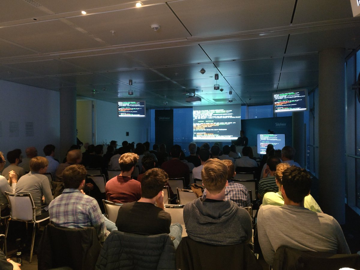 After lots of pizza and some beer, now listening to <a href="/felixhummel/">Felix Hummel</a> <a href="/PyData/">PyData</a> Meetup <a href="/telefonica_de/">Telefónica Germany</a> and his talk about #python development. #networking #docker #pizza