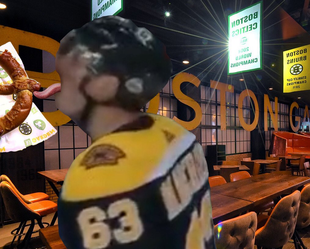NHLPlayerUnsafe's tweet photo. Boston’s Brad Marchand has been suspended from all Aramark concession stands for licking all the pretzels served at last nights game. https://t.co/ZPOx7HmUPv