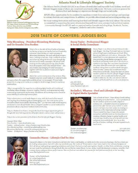 culinaryveg's tweet photo. Join some of the members of @atlfbs this Sat as we judge for The Taste of Conyers
#culinaryveggout #Conyers #tasteofconyers #judges #judging #atlevents #thechefinpearls #divafoodies #thesistachick https://t.co/eu2fW1vKAF