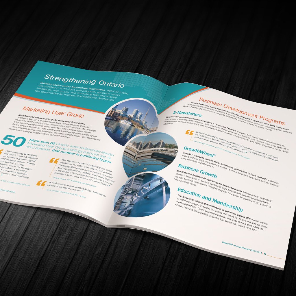 _designdevelop_'s tweet photo. Annual reports are a party in the front and business in the back; reverse mullet of the document world. A fun project working with C2C to design &amp; produce a creative report for WaterTap’s 2013-2014 year end. 
#annualreport #design #annualreportdesign #layout #throwbackthursday https://t.co/thNfwSk5qt
