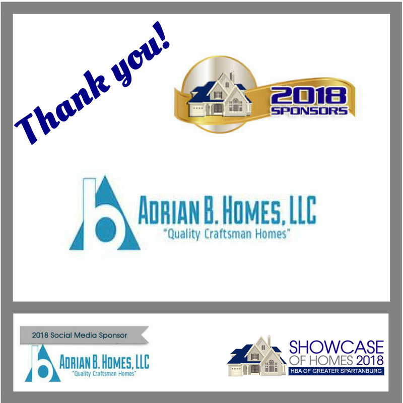 HBASpartanburg's tweet photo. Thank you to all of the sponsors for our #ShowcaseofHomes this year, including our media sponsor Adrian B Homes! #homebuilders #showcaseofhomes #spartanburgsc #lovewhereyoulive https://t.co/zZZyt62gqN