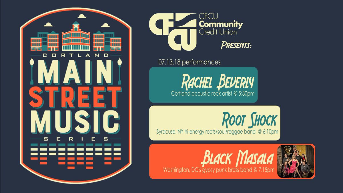 Main_St_Music's tweet photo. Announcing the July 13 CFCU Main Street Music Concert! #cfcu #mycfcu #mycortland https://t.co/KICjvKtCHp