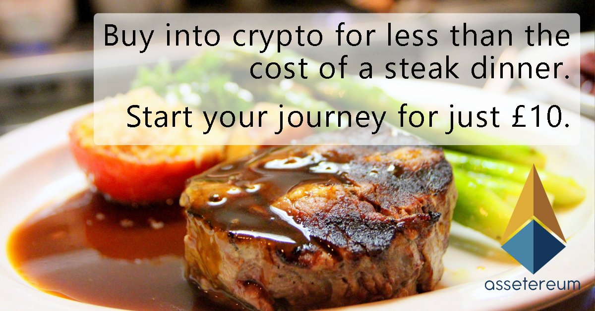 assetereum's tweet photo. Eating out this weekend? Getting into crypto can cost less than your main meal. https://t.co/XxY0GOepfP #ICO #crypto #altcoins #steak #tenner https://t.co/BebqRg5HSn