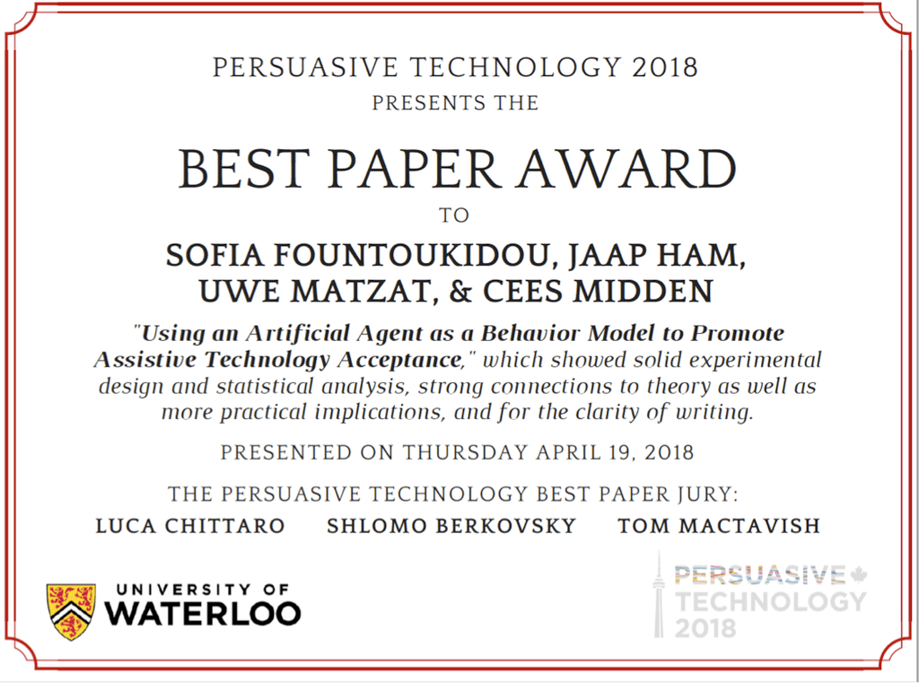 mamem_eu's tweet photo. Best Paper Award for Using an Artificial Agent as a Behavior Model to Promote Assistive Technology Acceptance #TUE #MAMEM https://t.co/fRvZkWNVY9 https://t.co/6hfrApRW57