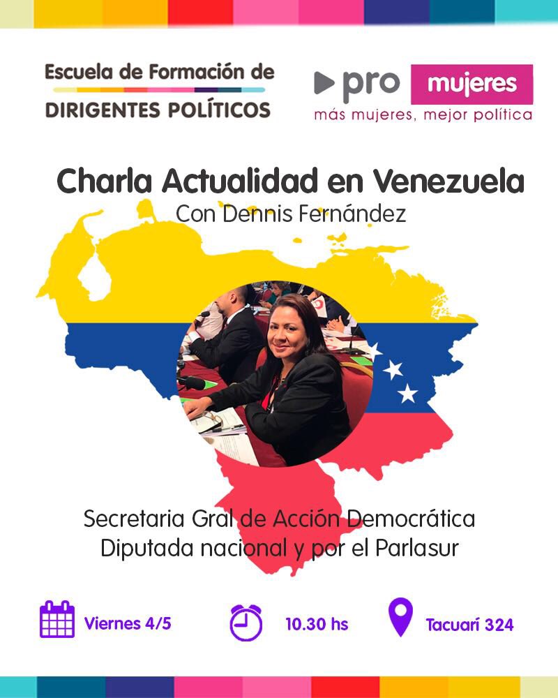 NoraGolias's tweet photo. Mañana viernes 4 de mayo a las 10.30 hs en Tacuarí 324 charlamos con la dip Dennis Fernandez.  Acercate a conocer mas sobre la realidad hoy de Venezuela. Te esperamos. https://t.co/5JMx2gbJQ2