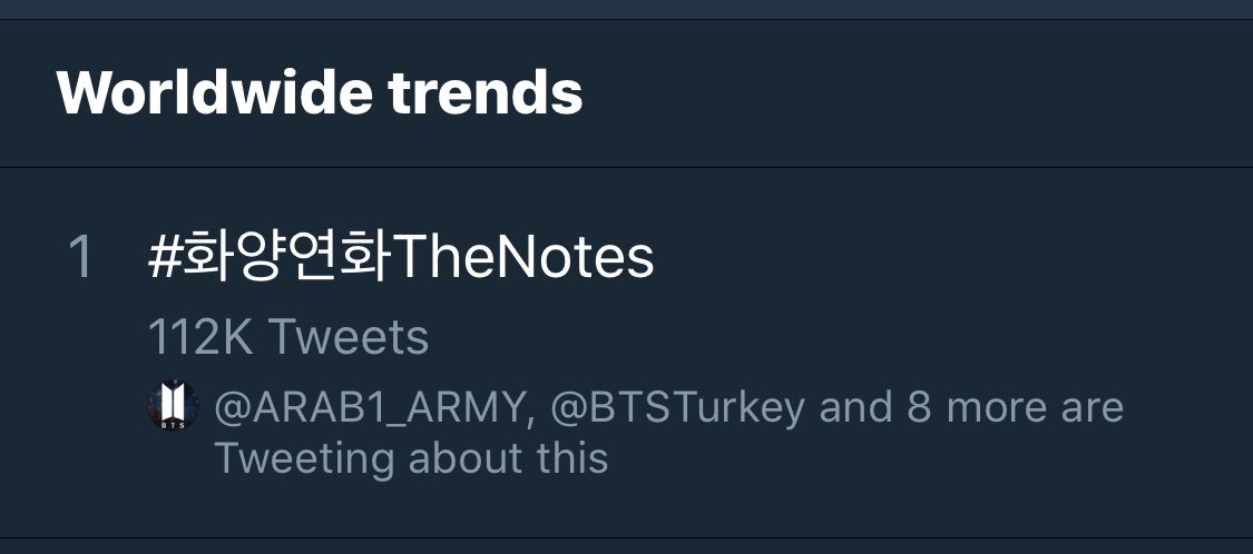BTS_ARMY's tweet photo. #화양연화TheNotes is trending at No.1 worldwide! @BTS_twt @BigHitEnt @bts_bighit https://t.co/fZJSyyvRZR