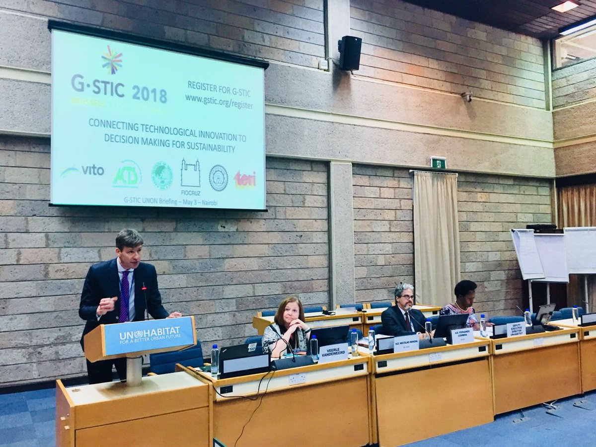 BelgiuminKenya's tweet photo. Opening remarks by Ambassadors Nihon (BE) &amp; Coimbra (BR) at the #GSTIC UNON briefing. The Global Sustainable Technology &amp; Innovation Conference series is co-hosted by 6 independent not-for-profit technological research organizations supporting the achievement of the SDGs. https://t.co/LzmecDmSJi