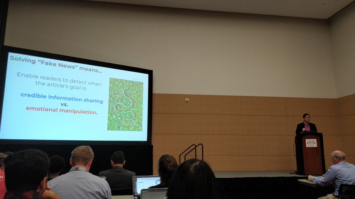 Maryam_Najafian's tweet photo. A great presentation on "Applying #DeepLearning to #articleEmbedding for #FakeNews evaluation" by Dr. Michael Tamir at the #odscboston https://t.co/kii7JY9KP4