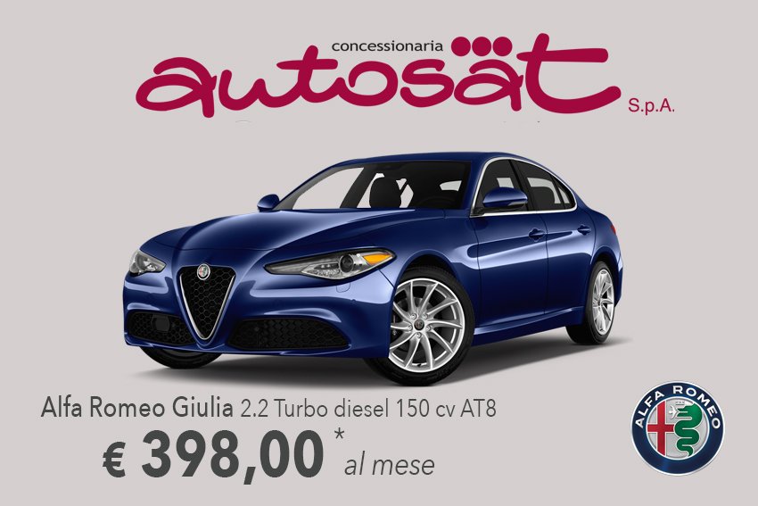 GruppoAutosat's tweet photo. La berlina sportiva #Alfa più premiata adesso può essere tua!
#ALFAROMEO #Giulia 2.2 Turbo Diesel 150cv At8

▶️▶️▶️ Tua a € 398 al mese ◀️◀️◀️

Clicca qui >>> https://t.co/QdcO4BTb8r
Ti aspettiamo nelle nostre sedi #Autosat! https://t.co/1FVXurbLkd