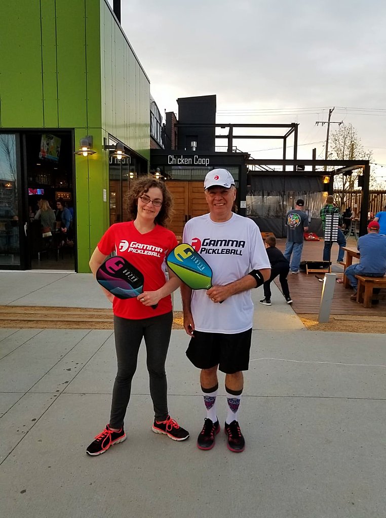 gammapickleball's tweet photo. Check out Jim Crandell and his #pickleball partner showing off their GAMMA gear during a recent League Night at @ChickenNPickle! 😁 https://t.co/gfqazOJSYr