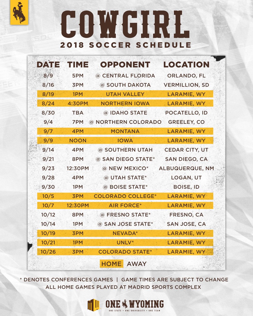 wyosoccer's tweet photo. 2️⃣0️⃣1️⃣8️⃣ schedule announced! Details: https://t.co/JNLKutgWUu #OneWyoming #GoWyo https://t.co/Q6NI1EBHmE