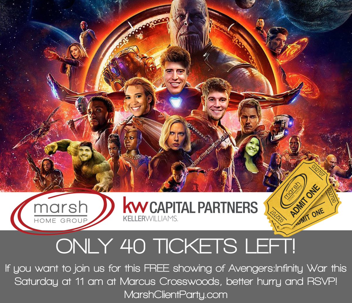 MarshHomeGroup's tweet photo. Get your FREE tickets to see #AvengersInfinityWar THIS SATURDAY!!! https://t.co/Kob2UXYZlU https://t.co/4O4AEYOeUA