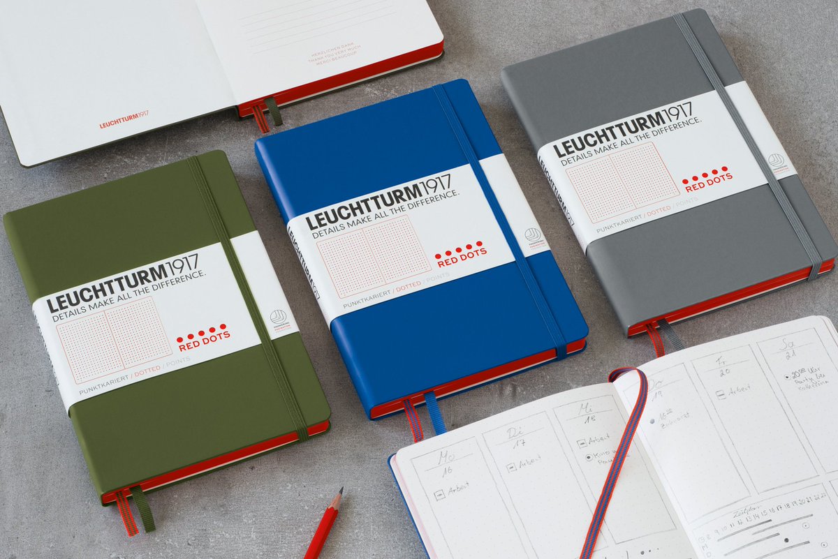 Leuchtturm1917's tweet photo. Our unique Red Dots journal range is the must-have for all bullet journal lovers! The distinctive design allows you to apply your creative concepts, make better to-do lists and become more organized in your everyday life! Which colour would you choose? #lifeiscolour https://t.co/NdH4y92AjL