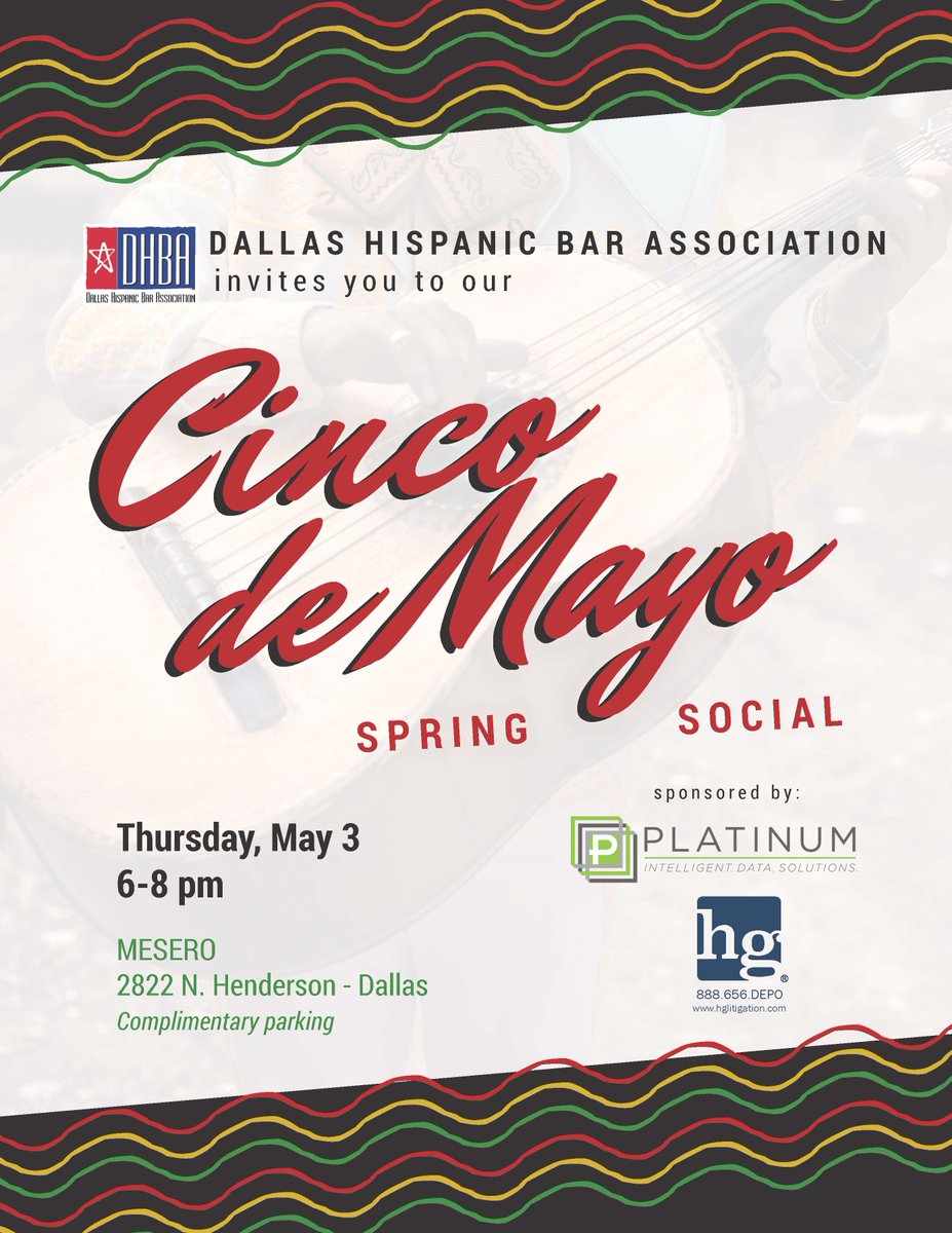 AdvancedONE_'s tweet image. Amanda Reyes along with HG Litigation are proud to partner with Platinum IDS and Co- Sponsor a private social event for the Hispanic Bar Association celebrating Cinco De Mayo this Thursday, May 3rd.