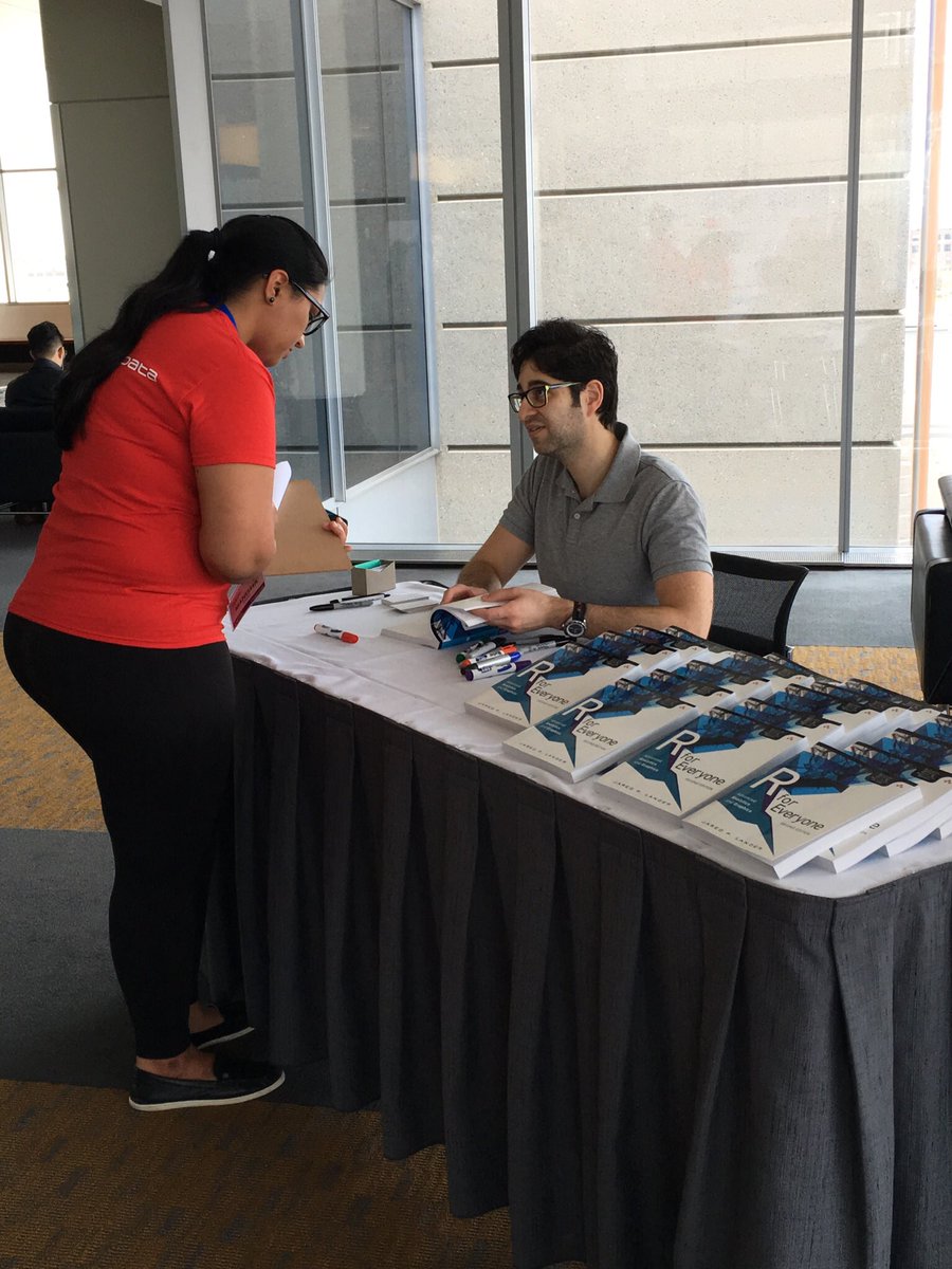 daydio's tweet photo. Book signing with @jaredlander happening now! #ODSC #rforeveryone cc: @InformIT https://t.co/2ZPy2EOIAS
