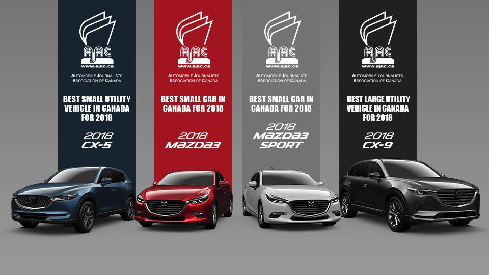SydneyMazda's tweet photo. #TBT to when Mazda won 3 AJAC awards!
#BestSmallCar #BestSmallSUV #BestLargeSUV #InCanada #2018 #Mazda #MazdaCanada #ZoomZoom #ClubhouseOfDrivingPassion #Mazda3 Mazda3Sport #CX5 #CX9 https://t.co/3PnIcNd5rU