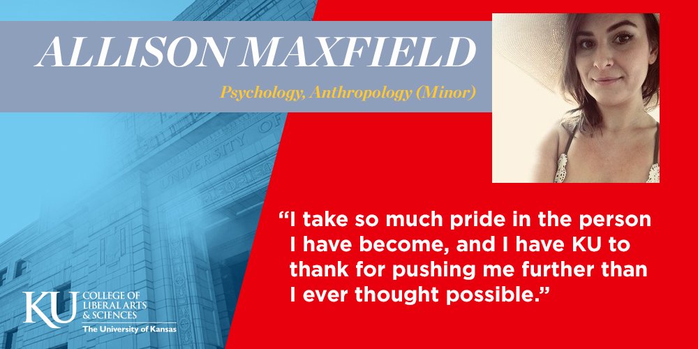 KUCollege's tweet photo. "I take so much pride in the person I have become, and I have KU to thank for pushing me further than I ever thought possible." - Allison Maxfield (psychology, @kuanthro)

Meet Allison and more of our #CLASof2018 👉 https://t.co/Tv8MMdf7dC  #HeartofKU https://t.co/iGS4ldW4qC