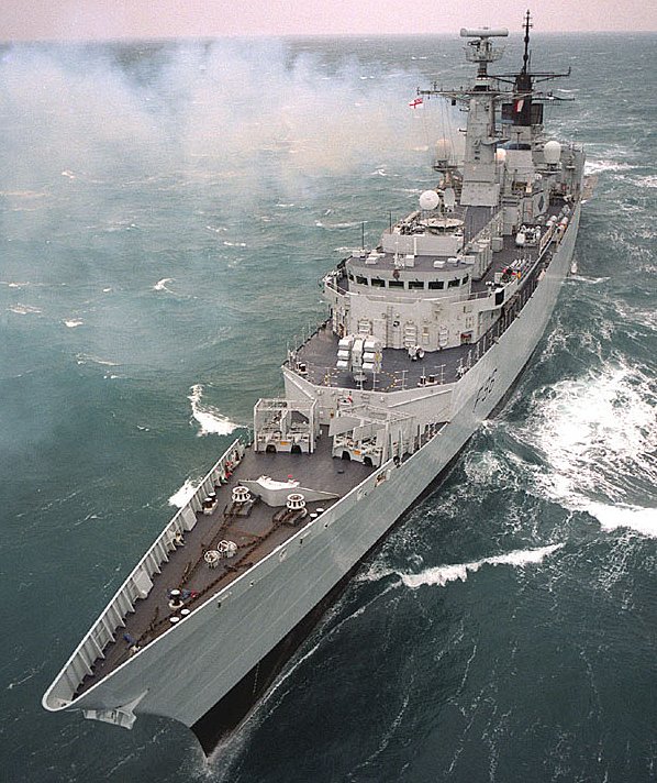 The remaining 3 frigates were the brand new Batch 1 Type 22s. Large, modern, better but still riddled with problems. Designed as anti-submarine frigates they were incapable of fitting a towed array, lacked a main gun and remained technically temperamental throughout the 1982 war.
