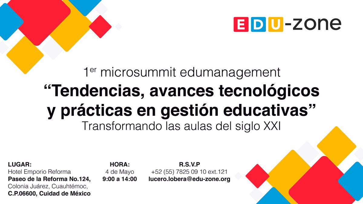 eduzone_org's tweet photo. ¡Este 4 de Mayo tendrá lugar nuestro 1er Microsummit Edumanagement! 
Ven a conocer las tendencias, avances tecnológicos y prácticas en gestión educativas que están transformando las aulas del siglo XXI. Reserva tu espacio en la info de contacto 👇 https://t.co/F3HYY1EK0p