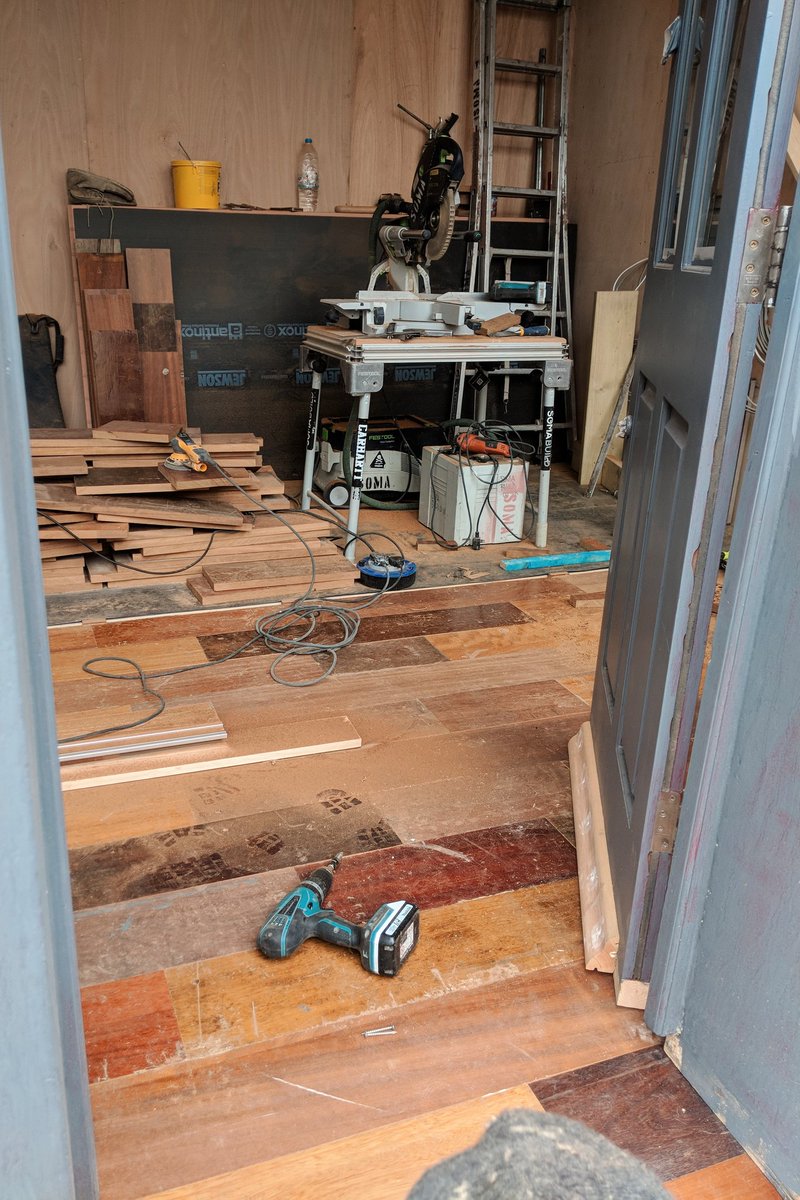TheGBswhatwhat's tweet photo. The external primer is on & the reclaimed Iroko floor is almost all down . Who out there can't wait until we are serving the best bacon sarnies and toasties in town!
@boroughmarket #ParkStreet #TheCoffeeStore #ComingSoon
.
.
#floors #walls #comingsoon #shopfit #london https://t.co/grQCFeM4vV