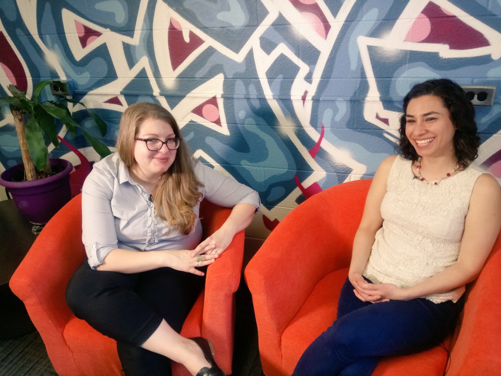 workinculture's tweet photo. We're at @ArtsBuildON HQ filming our interview with @alexandra_glass and @leylaRD, one of our mentor peers in the #WICGERMprogram. 

We'll be sharing videos later in the year. Stay tuned to learn about their experience. https://t.co/zUAtJiCuTp