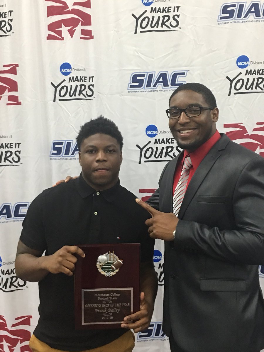 Enrique__Davis's tweet photo. Congratulations to @MorehouseFB freshman Frank Bailey @wcfnn_ on receiving the offensive back of the year award at last nights @Morehouse @TheSIAC banquet last night.
#BestInTheNation #RememberHisName #FastHardAndSmart @rfreeman42 @MaroonTigers https://t.co/7aoXTovcYw