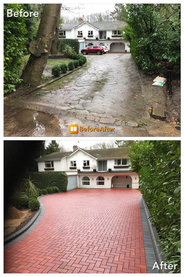 strongbasedrive's tweet image. Before: Old broken crazy paving and major drainage / flooding problems. After:  Beautiful natural clay paving blocks (over 200m2) with charcoal colour  boarder and kerbs. Aco gully drains and hidden soak aways resolved the drainage issues completely! One very satisfied customer!
